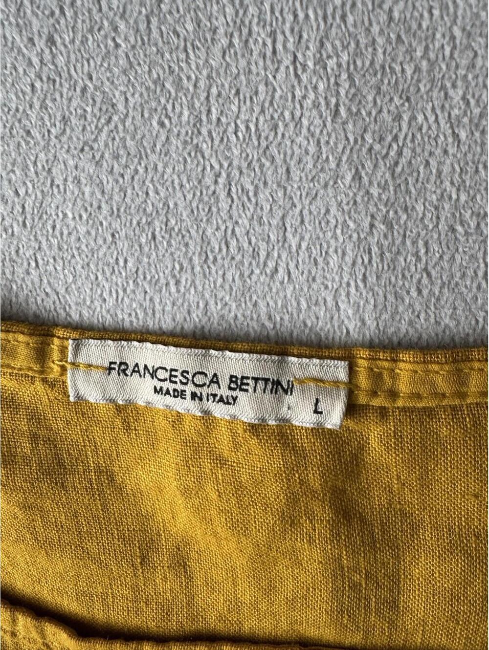 Francesca Bettini Top Women’s Large Linen Mustard Boxy Pockets Italy Lagenlook - Picture 2 of 7